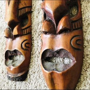 Vintage Hand Carved Wooden Tiki Tribal 20” Mask Duo